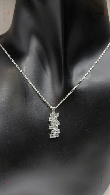 Baguette- & Rundschliff-Diamant-Halsketten-Anhänger, 18K Weißgold-Halskette, Art Deco Asymmetrischer Anhänger, Minimalistische Elegante Halskette Geschenk für Sie
