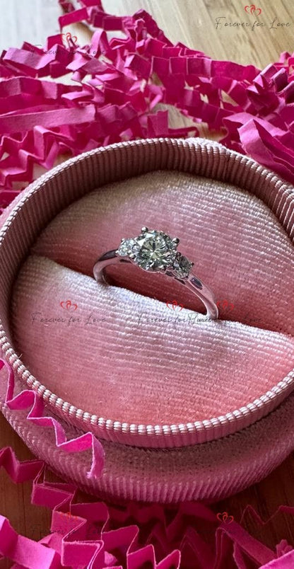 IGI Certified Round Lab Diamond Three Stone Engagement Ring