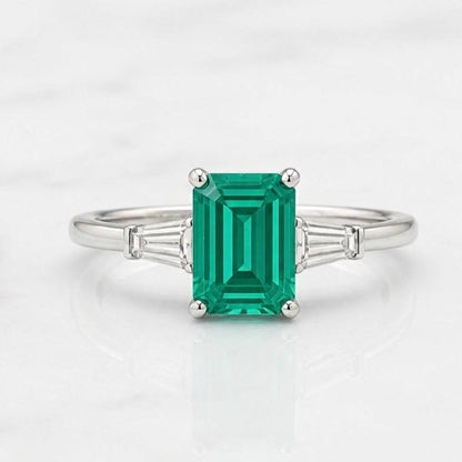 2 Ct Baguette Lab Diamond, Emerald Ring