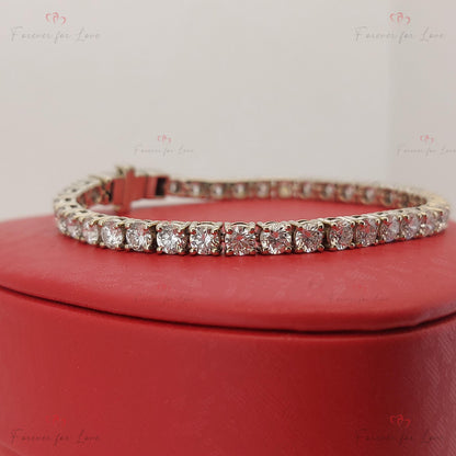 14K White Gold Lab-Created 4-Prong Diamond Elastic Tennis Bracelet 5 CTW E, VS1 birthday gift for Mom