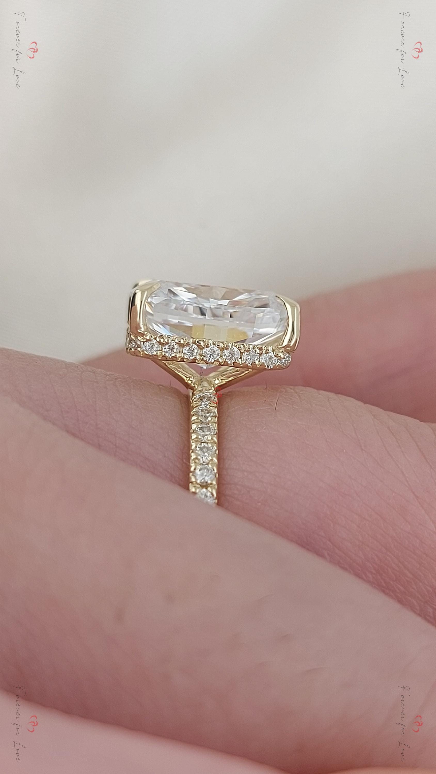 3 Ct IGI Certified Cushion Lab Diamond Hidden Halo Engagement Ring