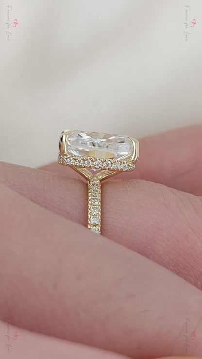 3 Ct IGI Certified Cushion Lab Diamond Hidden Halo Engagement Ring