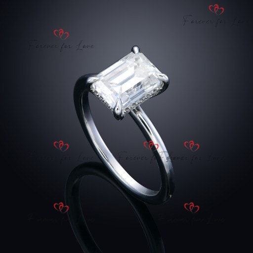 2.0 Ct IGI Certified Emerald Lab Diamond Solitaire Engagement Ring Emerald cut 1Ct Moissanite Brilliant Cut engagement ring in 935 Argentium Silver — custom handcrafted by Forever For Love