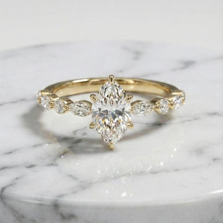 1 Carat Dutch Marquise Cut IGI Certified Lab Diamond side marquise Ring, Unique Promise Ring for Her