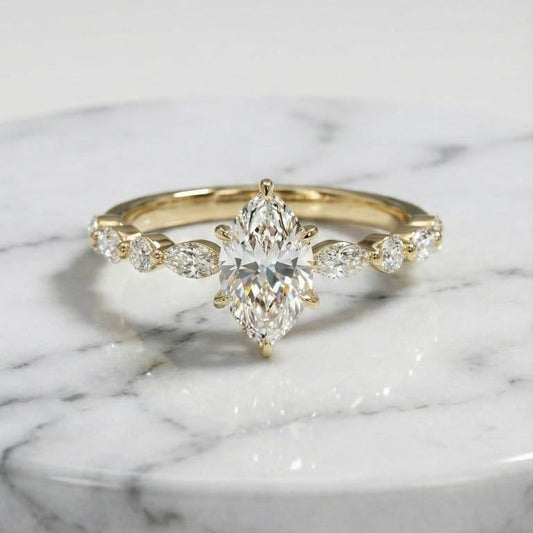1 Carat Dutch Marquise Cut IGI Certified Lab Diamond side marquise Ring, Unique Promise Ring for Her
