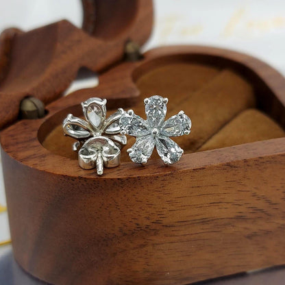 14k Gold Birnenförmige Blüten-Diamantohrringe, Labor-Diamantstecker, im Labor gezüchteter Diamant, Ohrstecker aus massivem Weißgold, Blütenohrringe, perfektes Geschenk