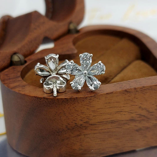 14k Gold Pear cut Flower Diamond Earrings , Lab Diamond Studs, Lab Grown Diamond, Solid White Gold Studs, Flower Earrings, Perfect Gift