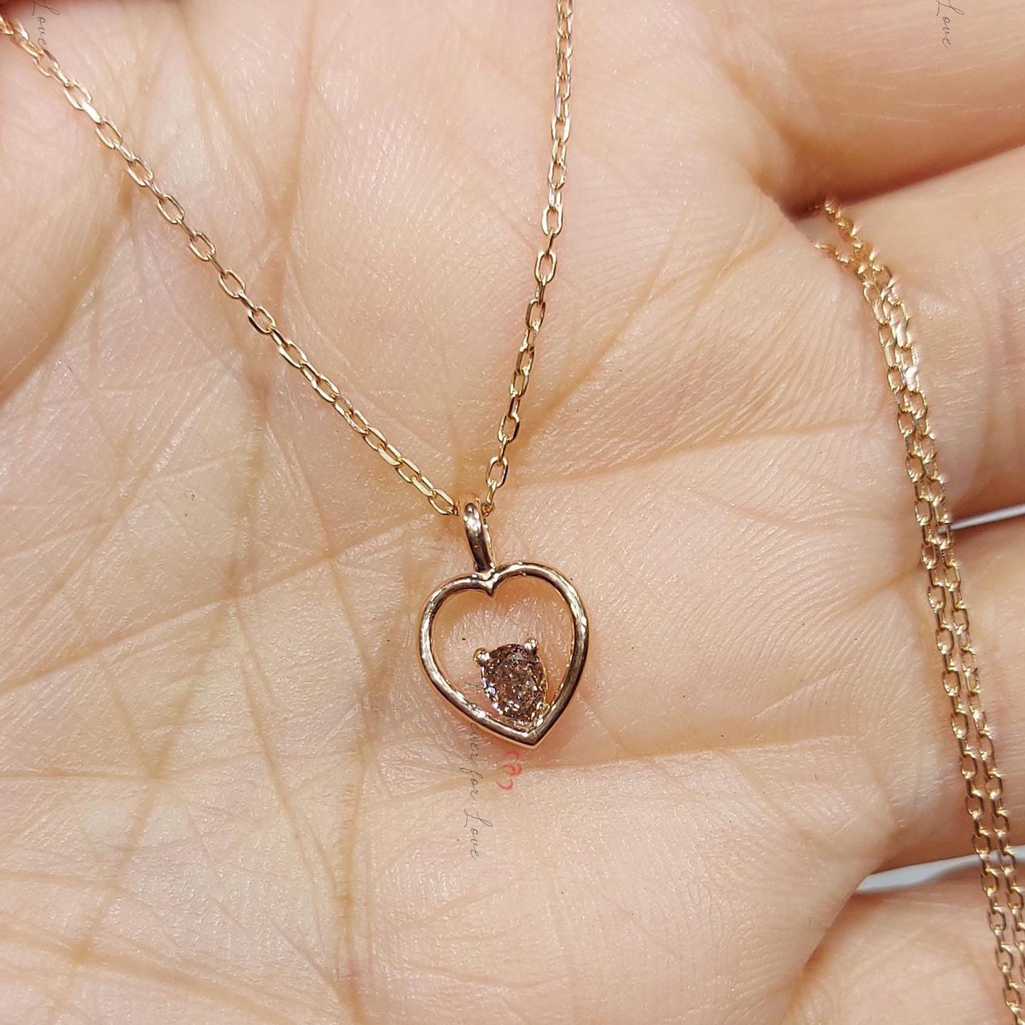 Oval diamond Necklace, 10K Rose  Gold, Dainty Minimalist Oval Pendant, Real Diamond Womens Necklace, Special Gift For Her. Moissanite engagement ring in Gold or Platinum — custom handcrafted by Forever For Love