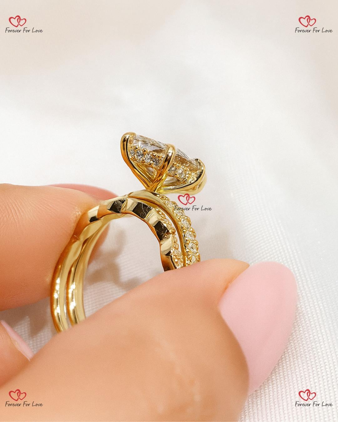 1.5 Carat Marquise Diamond Engagement ring set, Vintage Diamond Stacking ring Diamond ring,14K/18K Yellow Gold Dainty Bridal set.