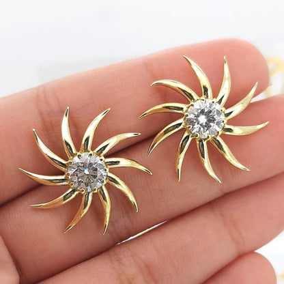 2.00 TCW Round Lab Diamond Sun Burst Earrings, Solid Gold Earrings, Sun burst Everyday Earrings, Lab diamond earrings, Perfect gift