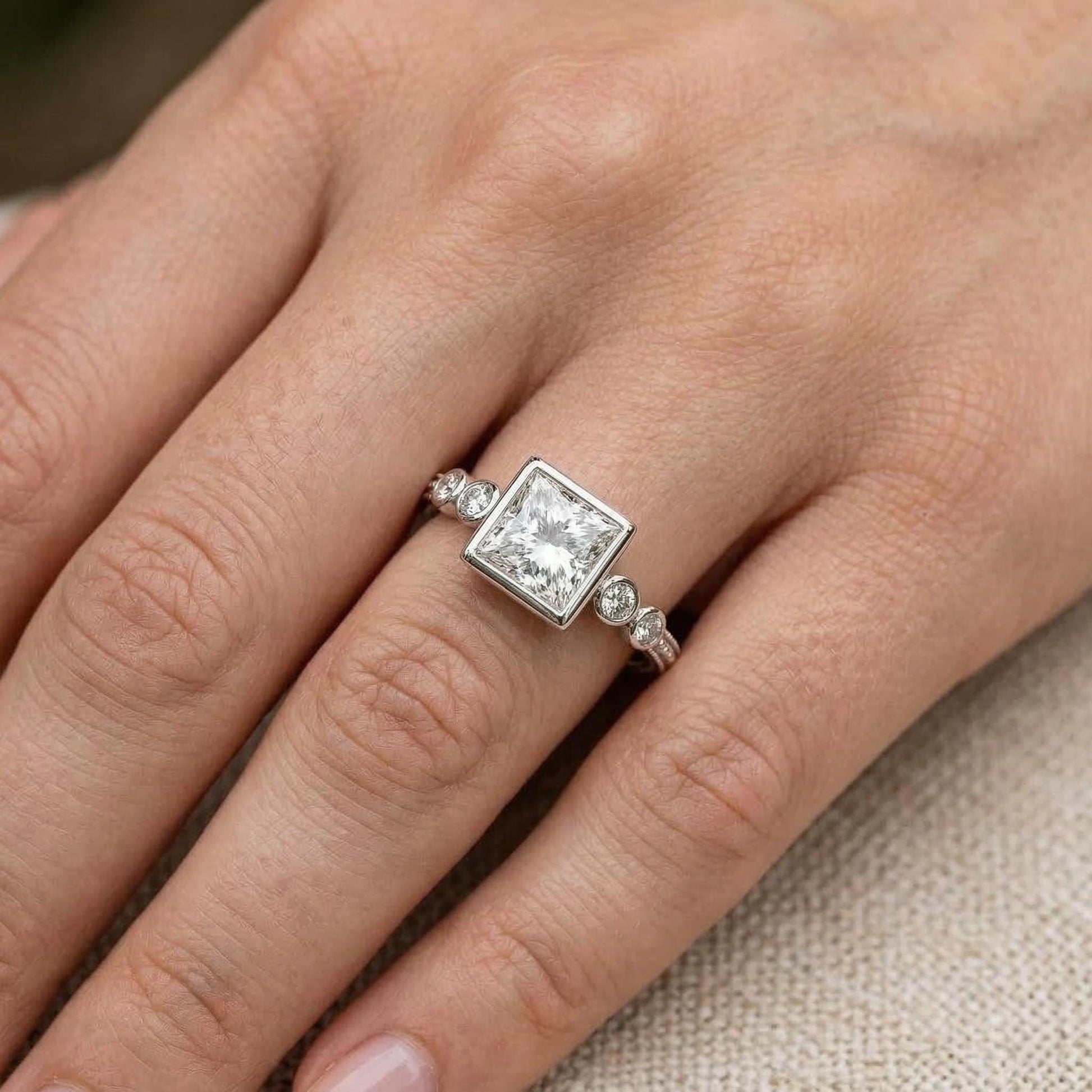 1.6 Ct Princess Lab Diamond Engagement Ring