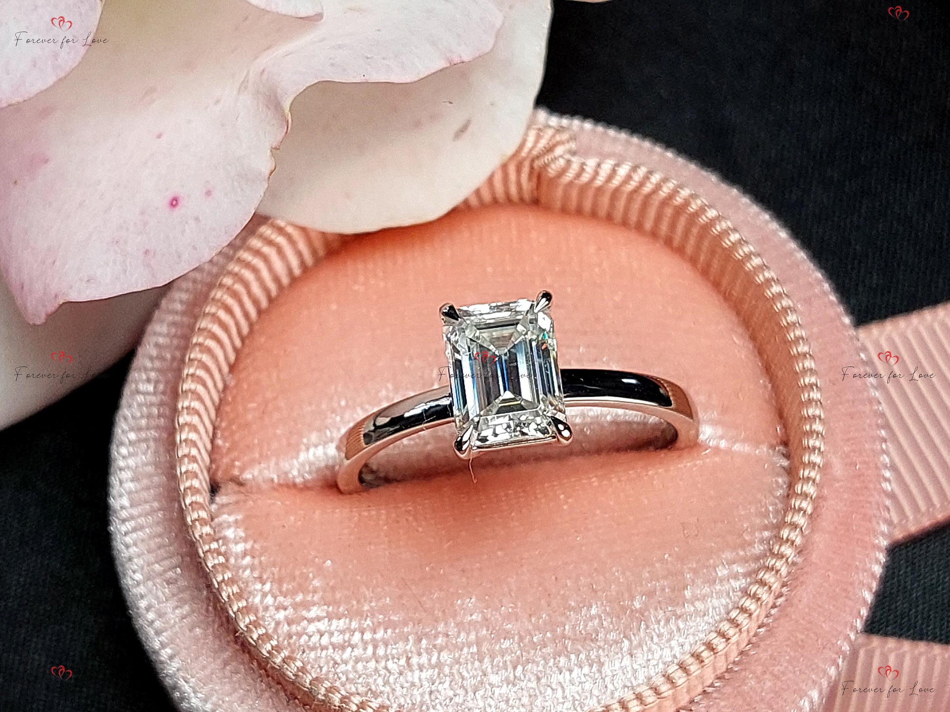 1.5 Ct IGI Certified Emerald Diamond, Emerald Hidden Halo Engagement Ring