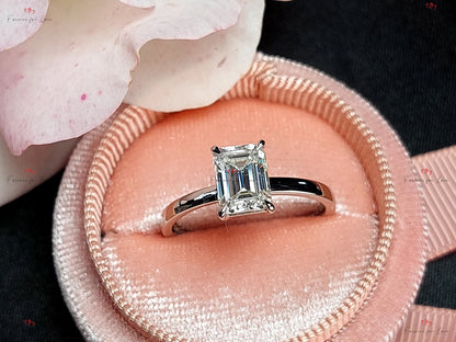 1.5 Ct IGI Certified Emerald Diamond, Emerald Hidden Halo Engagement Ring