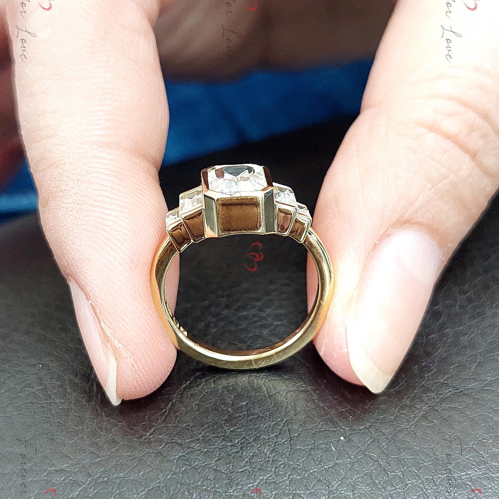 Baguette Natural Diamond, Sapphire Three Stone Engagement Ring