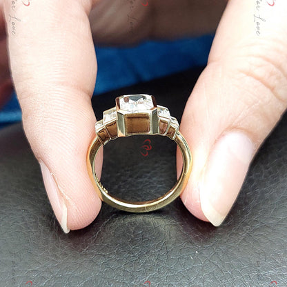 Baguette Natural Diamond, Sapphire Three Stone Engagement Ring