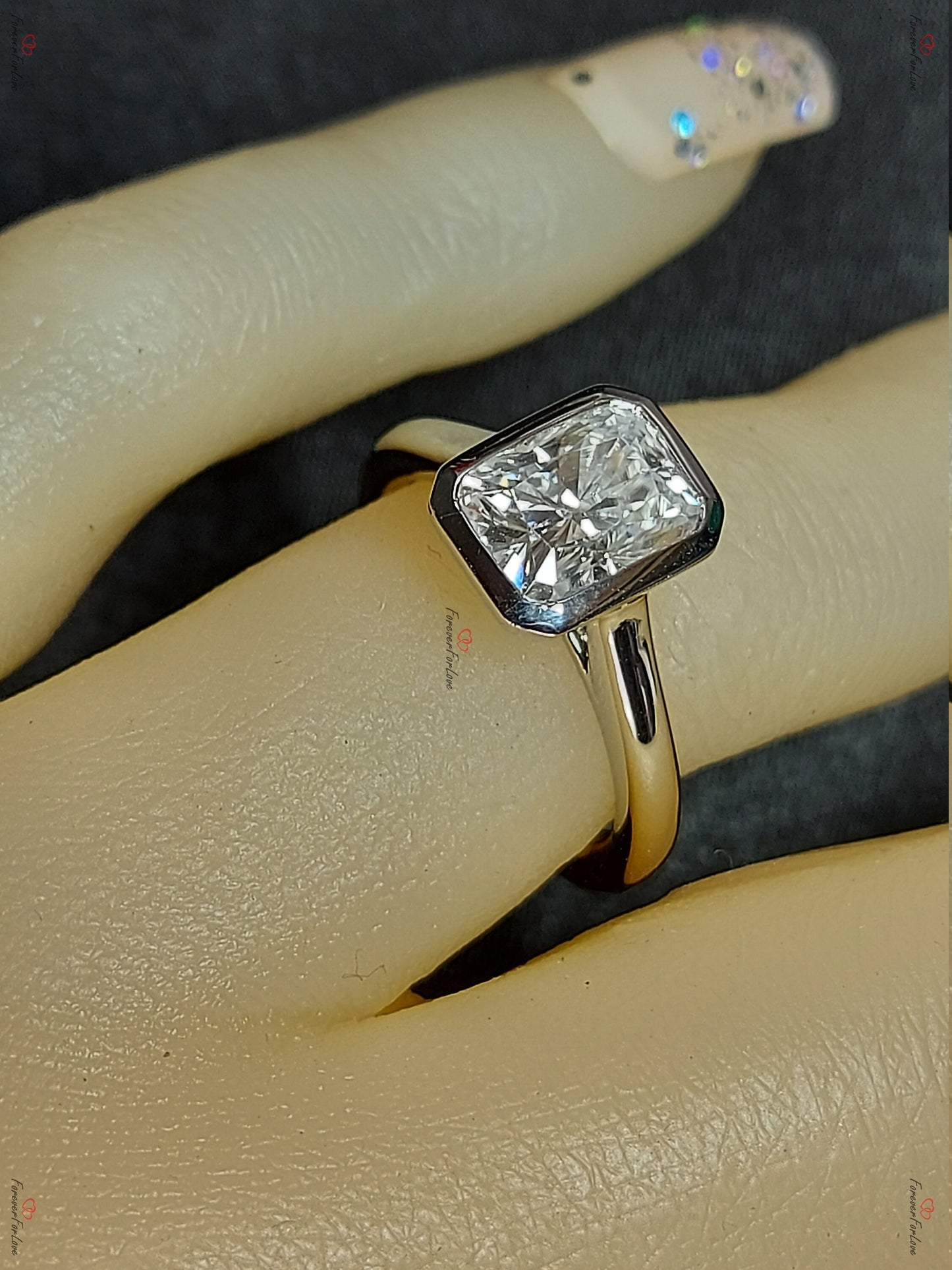 1.5 Ct Radiant Moissanite Solitaire Engagement Ring Radiant cut 1Ct Moissanite Brilliant Cut engagement ring in 935 Argentium Silver — custom handcrafted by Forever For Love