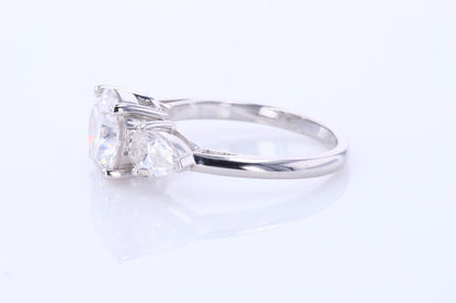 1.50 Ct Pear Natural Diamond Three Stone Engagement Ring