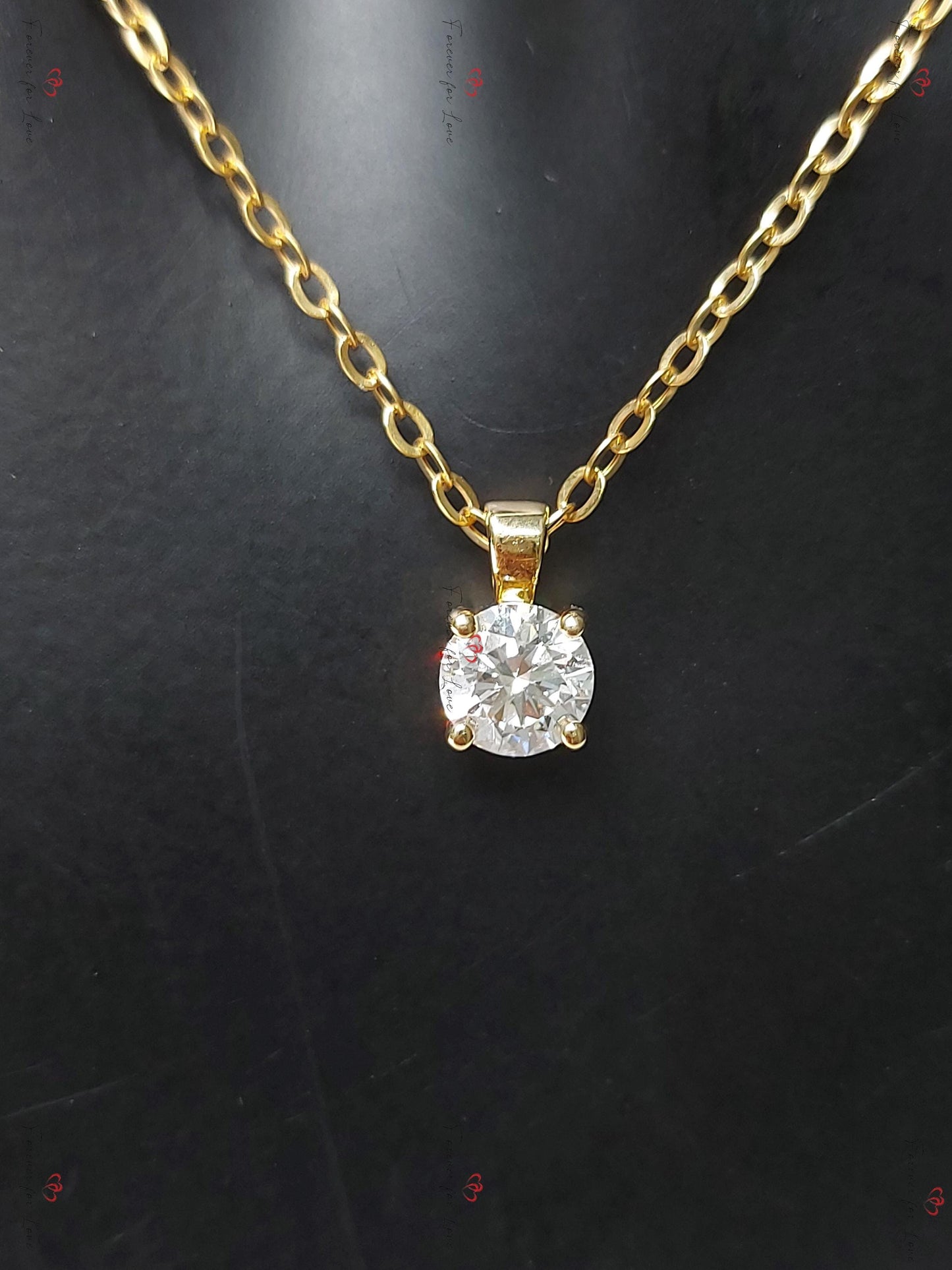 Round diamond Necklace, 14k Yellow Gold, Dainty Minimalist Round Pendant, Diamond Alternative Womens Necklace, Special Gift For Her. Moissanite engagement ring in Gold or Platinum — custom handcrafted by Forever For Love