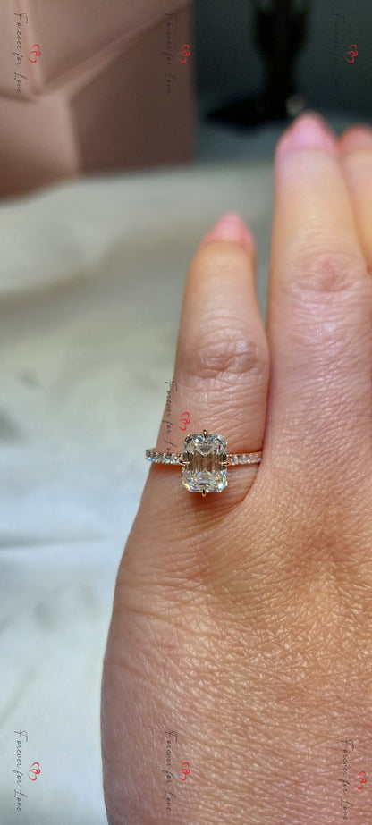 1.5 Ct Emerald Diamond, Moissanite, Emerald Solitaire Engagement Ring