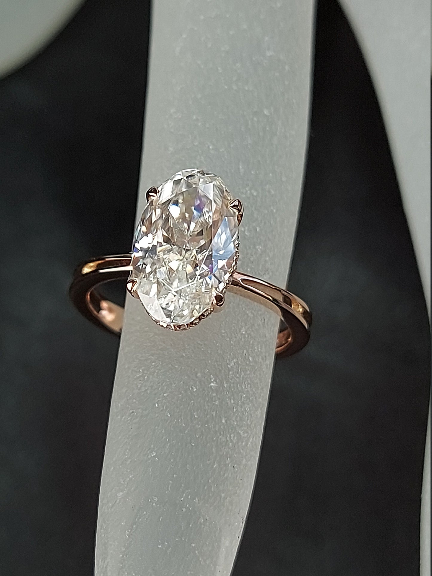 Oval Diamond, Moissanite Hidden Halo Engagement Ring Oval cut 1Ct Moissanite Brilliant Cut engagement ring in 935 Argentium Silver — custom handcrafted by Forever For Love