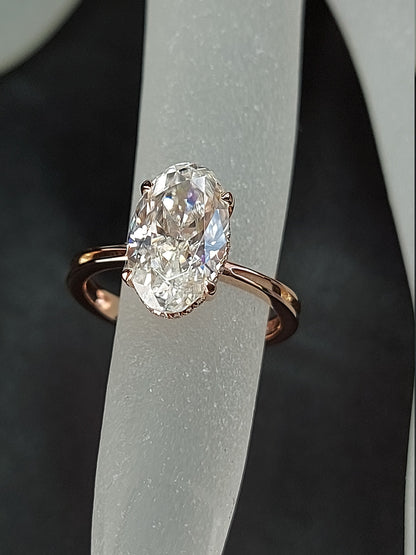 Oval Diamond, Moissanite Hidden Halo Engagement Ring