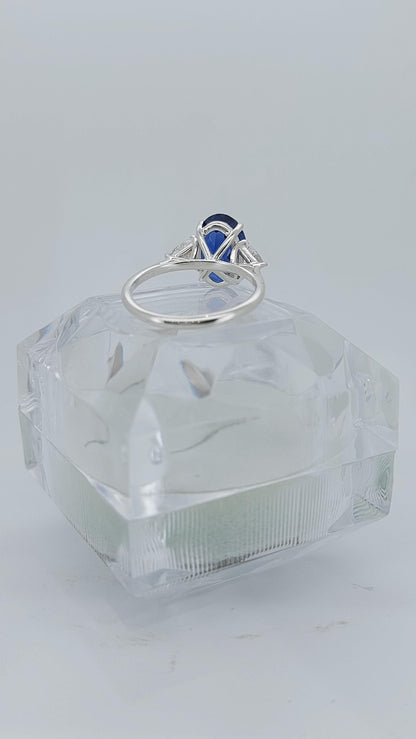 Oval Blue Diamond, Sapphire Halo Engagement Ring