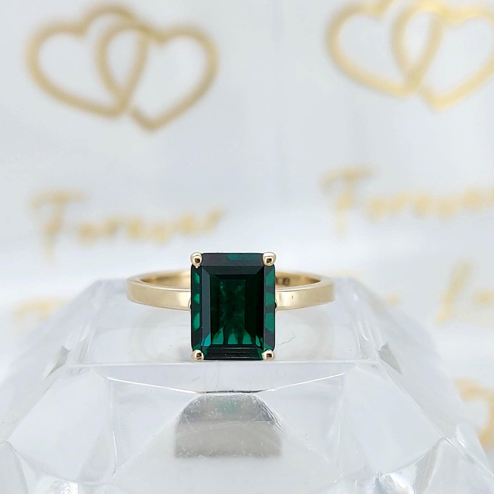 14k Gold Emerald Ring, Emerald Engagement Ring, Emerald Cut Engagement Ring, Emerald Solitaire Ring, May Birthstone, Perfect Gift