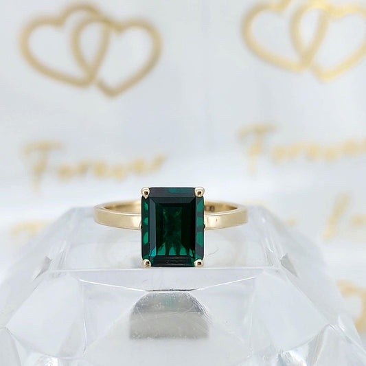 14k Gold Emerald Ring, Emerald Engagement Ring, Emerald Cut Engagement Ring, Emerald Solitaire Ring, May Birthstone, Perfect Gift