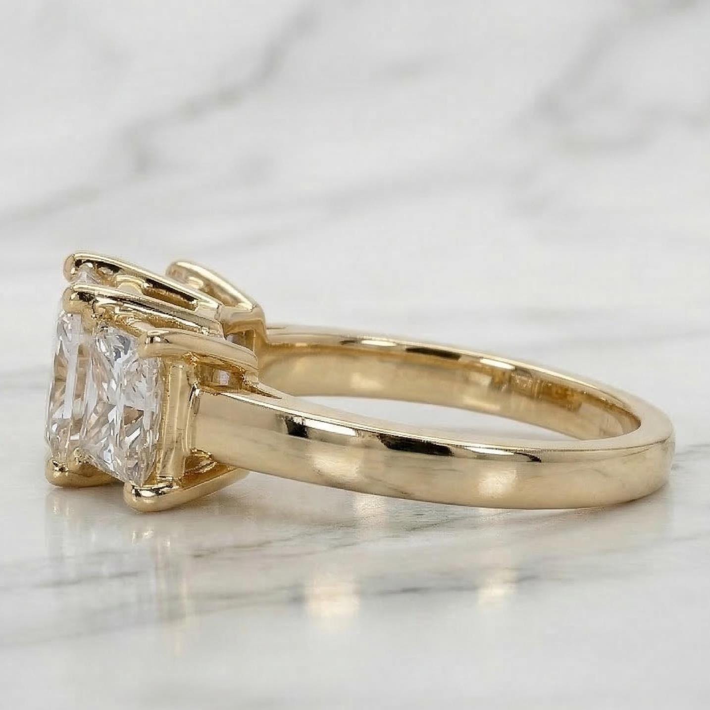2.50 Ct IGI Certified Princess Lab Diamond Three Stone Engagement Ring Princess cut Moissanite engagement ring in Gold or Platinum — custom handcrafted by Forever For Love