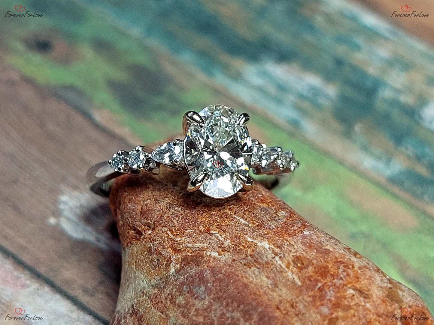 Oval Lab Diamond Vintage Hidden Pavé Engagement Ring Oval cut 1Ct Moissanite Brilliant Cut engagement ring in 935 Argentium Silver — custom handcrafted by Forever For Love