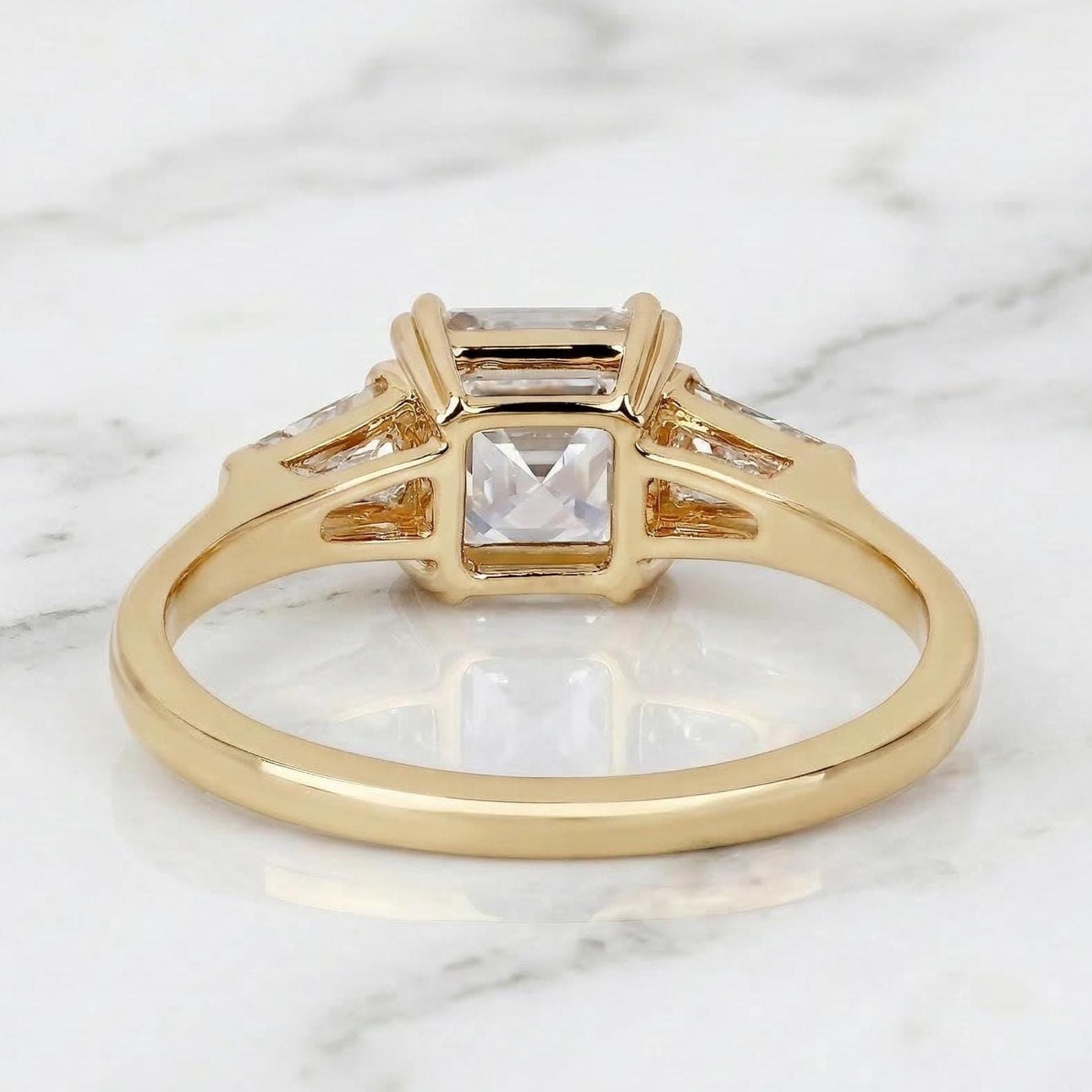 Asscher Lab Diamond Three Stone Engagement Ring