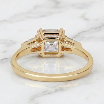 Asscher Lab Diamond Three Stone Engagement Ring