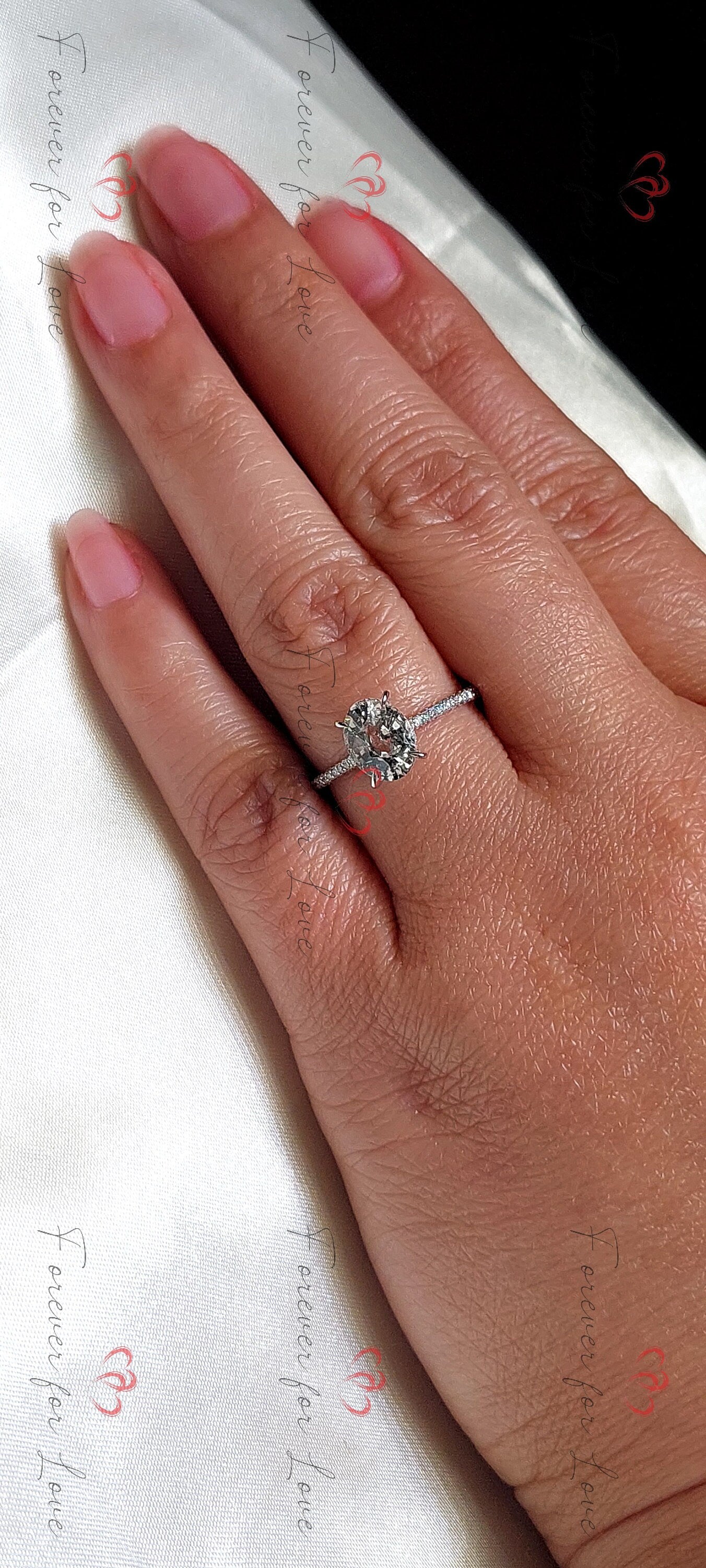2.8 Ct Oval White Diamond, Sapphire Engagement Ring
