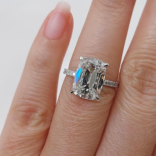 4 Ct IGI Certified Old Mine Lab Diamond Hidden Halo Engagement Ring