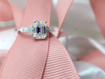 Vintage Emerald Cut Moissanite engagement ring unique Cluster gold engagement ring marquise diamond wedding Bridal art deco Anniversary.