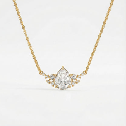 Pear Cut Diamond Pendant necklace, IGI Certified 1.5 Carat E Color VVS2 Clarity 14k Yellow Gold, Lab Grown Diamond