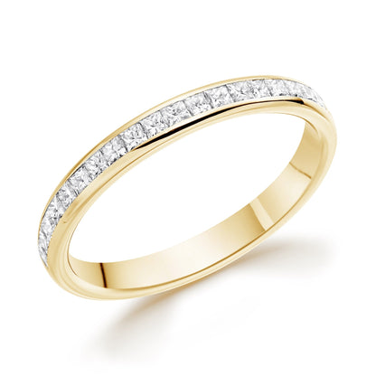 Princess Cut Diamond Half Eternity Ring 1.8mm 18k 14k natural Wedding Band Channel Setting. Yellow Rose White Gold Platinum certified.