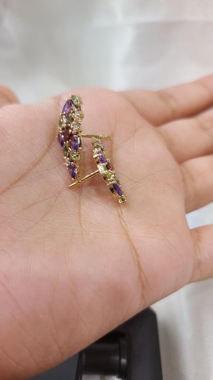 Pink sapphire and diamond stud earrings for mom, mothers day gift. Nature inspired gift for mom. One of a kind earring