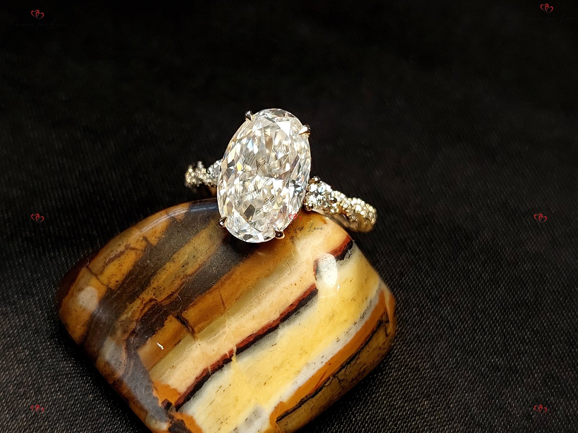 4 Ct Oval Diamond, Moissanite Hidden Halo Engagement Ring