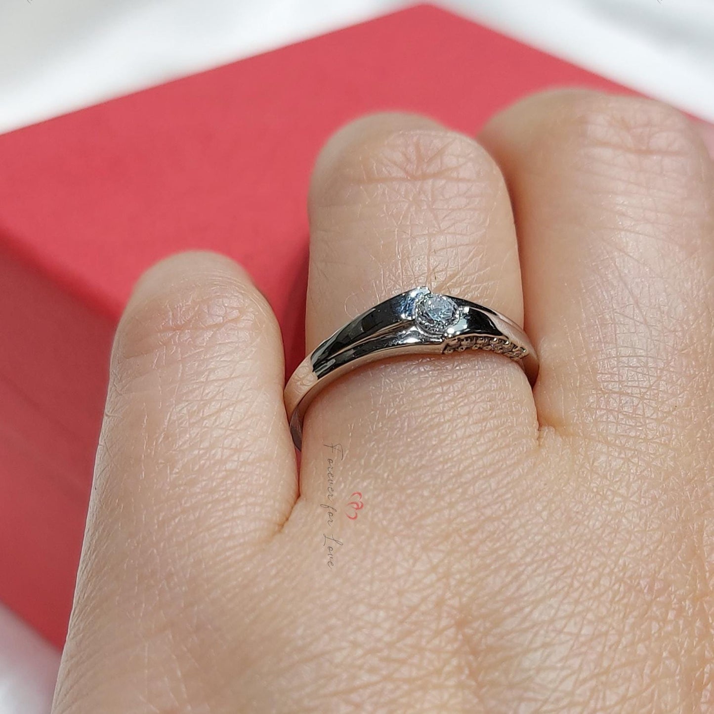 Natural Diamond Wedding Band Round cut Moissanite Brilliant Cut engagement ring in 935 Argentium Silver — custom handcrafted by Forever For Love