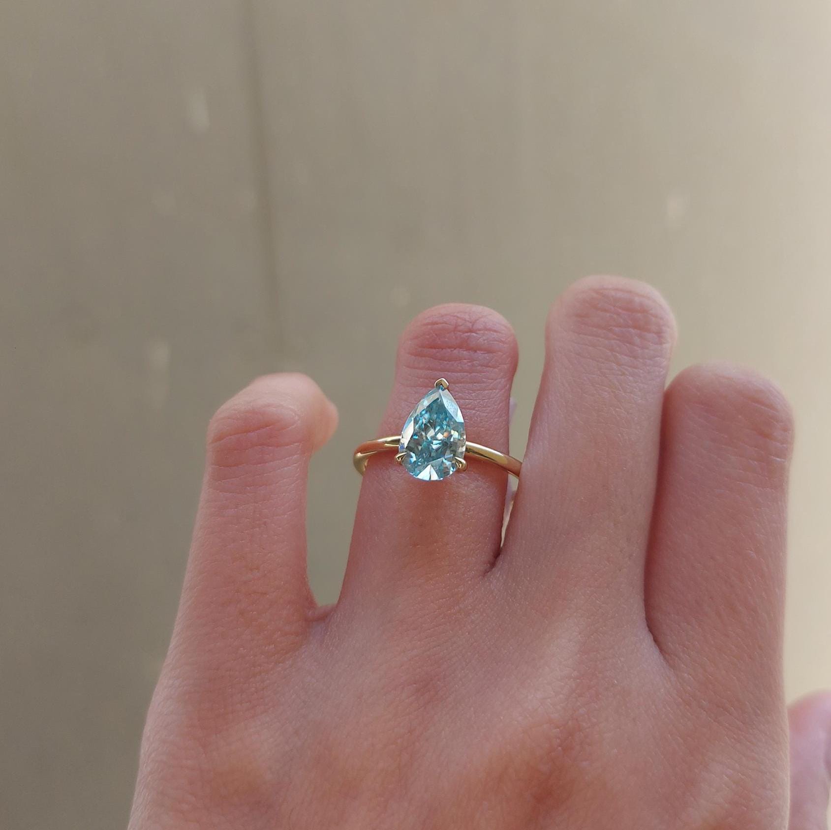 2 Ct Pear Diamond, Moissanite Hidden Halo Engagement Ring
