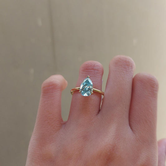 2 Ct Pear Diamond, Moissanite Hidden Halo Engagement Ring