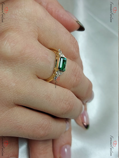Baguette Diamond, Emerald Stacking Ring