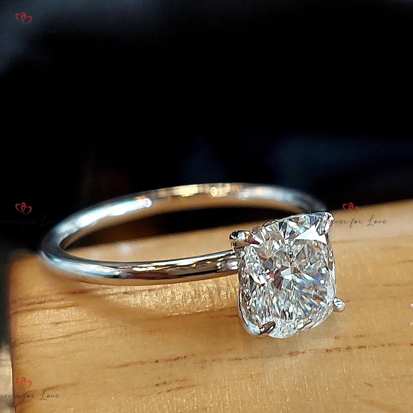1.5 Ct IGI Certified Cushion Lab Diamond Hidden Halo Ring Cushion cut 1Ct Moissanite Brilliant Cut engagement ring in 935 Argentium Silver — custom handcrafted by Forever For Love