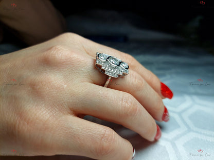 Round Lab Diamond Three Stone Engagement Ring