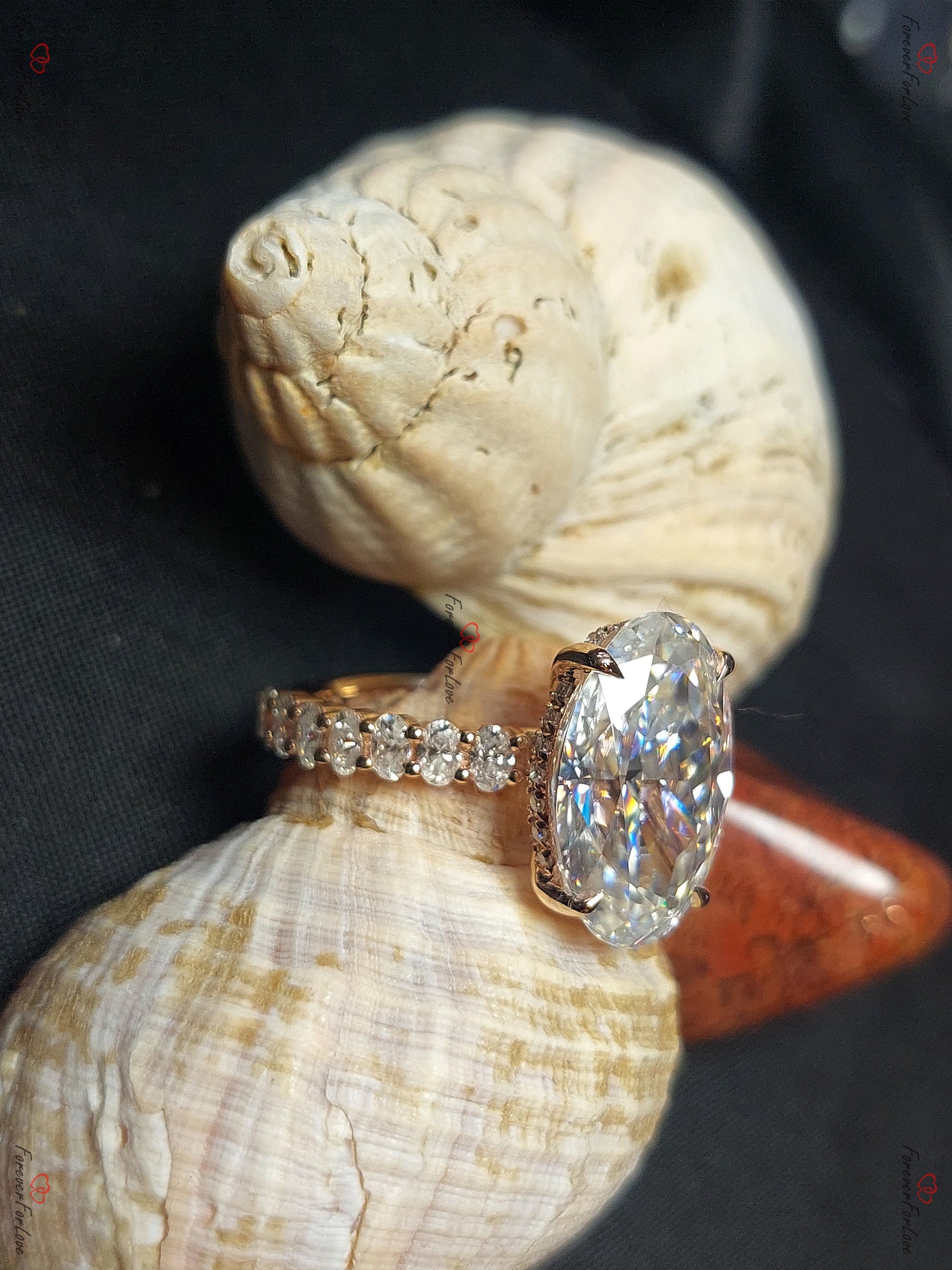 5 Ct Oval Diamond, Moissanite Hidden Halo Engagement Ring