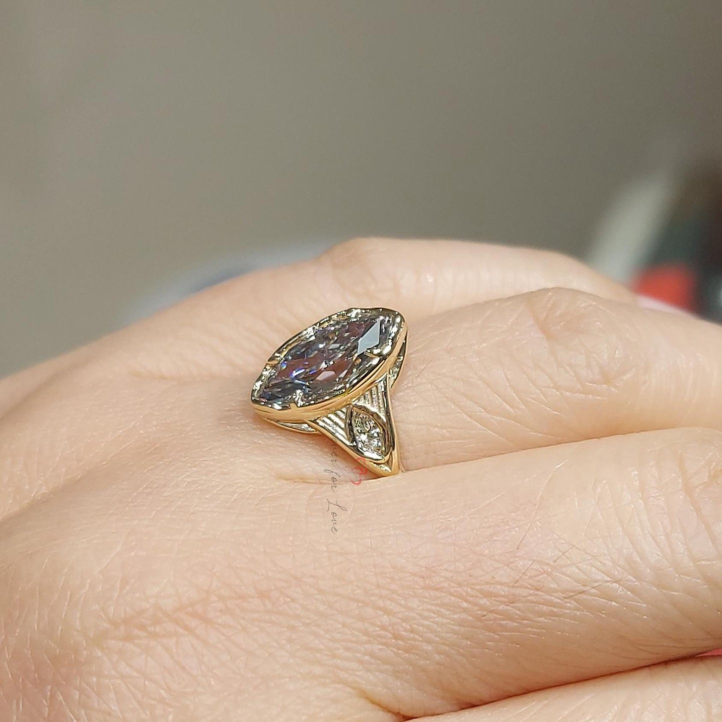 Marquise Diamond, Moissanite Engagement Ring Marquise cut 1Ct Moissanite Brilliant Cut engagement ring in 935 Argentium Silver — custom handcrafted by Forever For Love