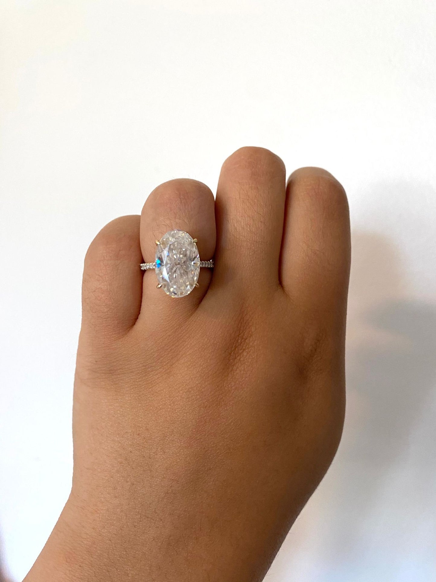 9.5 Ct Oval Moissanite Hidden Halo Engagement Ring Oval cut 1Ct Moissanite Brilliant Cut engagement ring in 935 Argentium Silver — custom handcrafted by Forever For Love