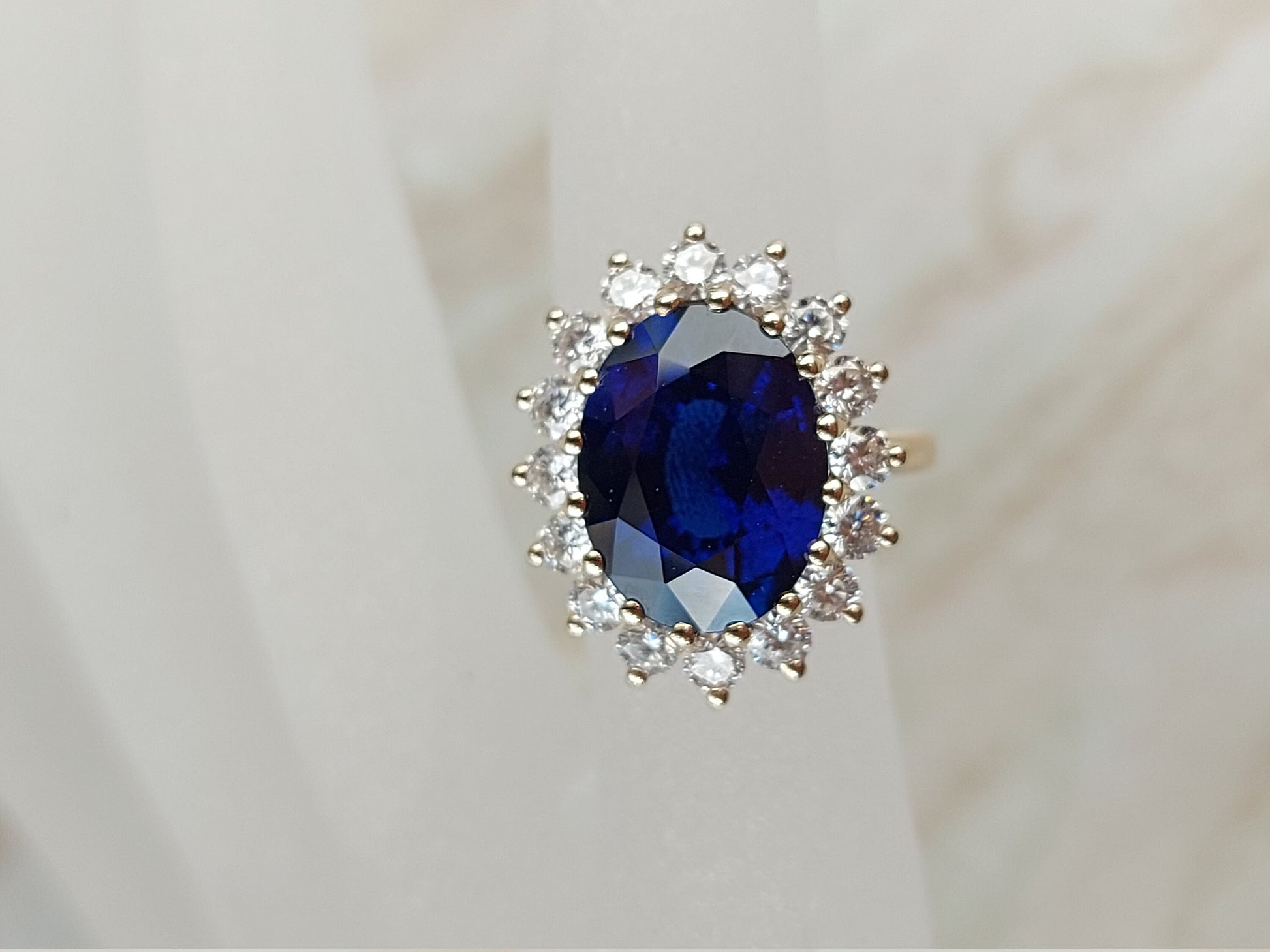 6 Ct Oval Blue Natural Diamond, Sapphire Engagement Ring
