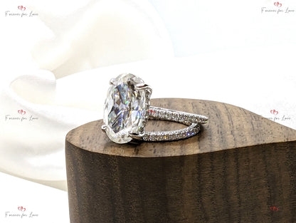 6 Ct Oval Diamond, Moissanite Hidden Halo Engagement Ring